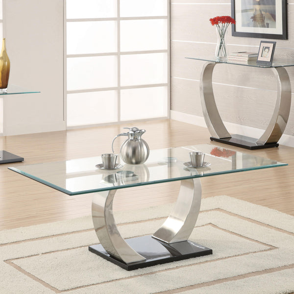 Coaster Furniture Pruitt 701238 Rectangular Glass Top Metal Coffee Table - Satin Silver IMAGE 1