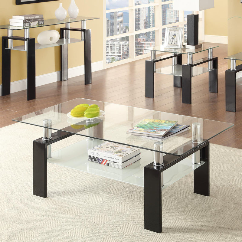 Coaster Furniture Dyer 702288 1-shelf Rectangular Glass Top Coffee Table - Black IMAGE 2