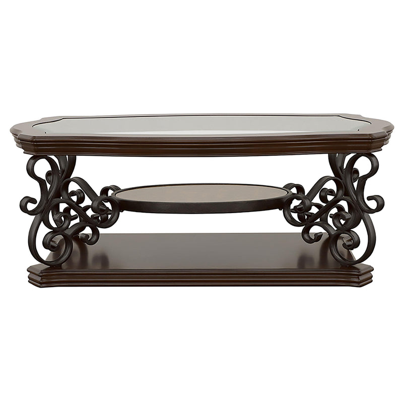 Coaster Furniture Laney 702448 1-shelf Glass Top Rectangular Coffee Table - Deep Merlot IMAGE 3