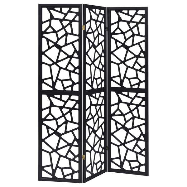 Coaster Furniture Nailan 900092 3-Panel Room Divider Folding Screen - Black Open Mosaic IMAGE 1