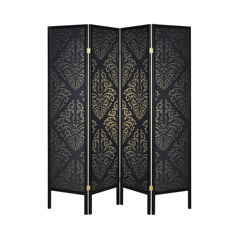 Coaster Furniture Haidera 901632 4-Panel Room Divider Folding Screen - Black Damask IMAGE 1