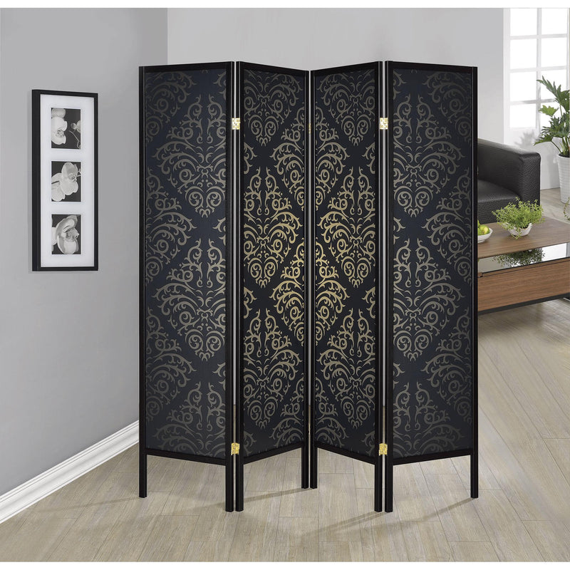 Coaster Furniture Haidera 901632 4-Panel Room Divider Folding Screen - Black Damask IMAGE 2