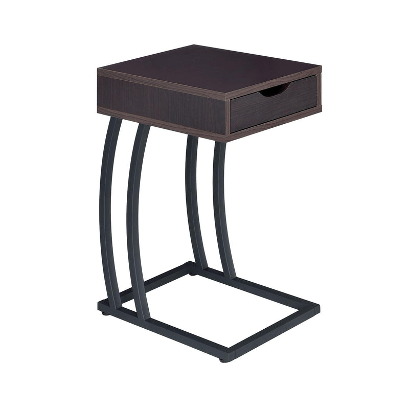 Coaster Furniture Troy 900578 1-Drawer C-Shaped Side Table Power Outlet - Cappuccino IMAGE 1