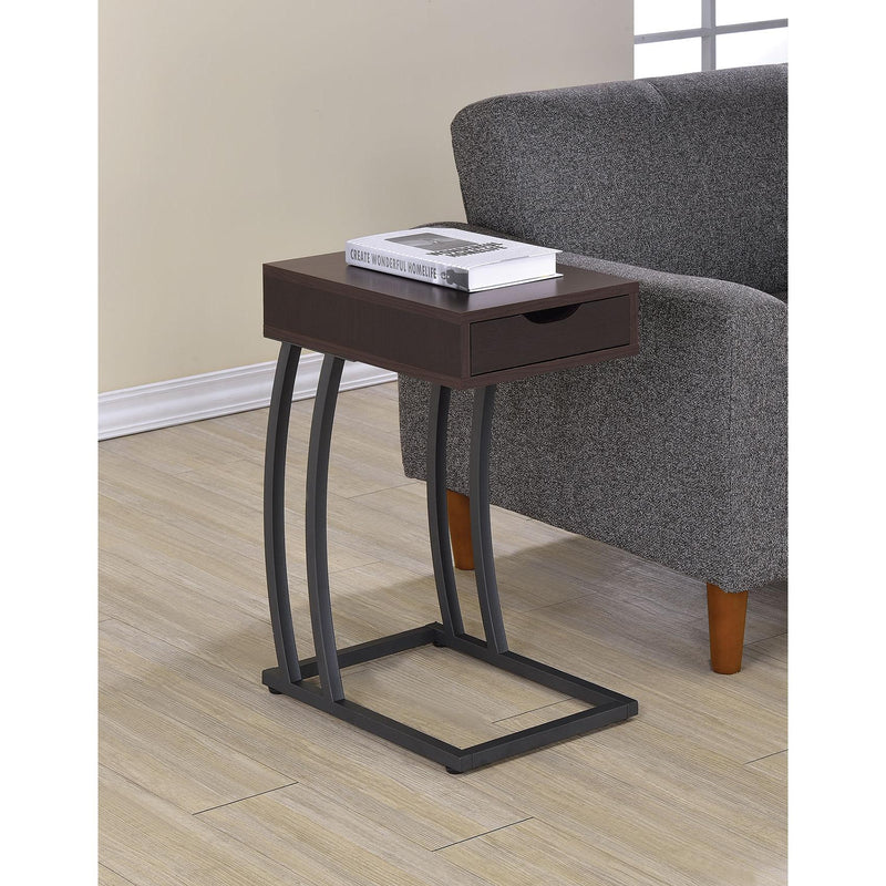 Coaster Furniture Troy 900578 1-Drawer C-Shaped Side Table Power Outlet - Cappuccino IMAGE 2