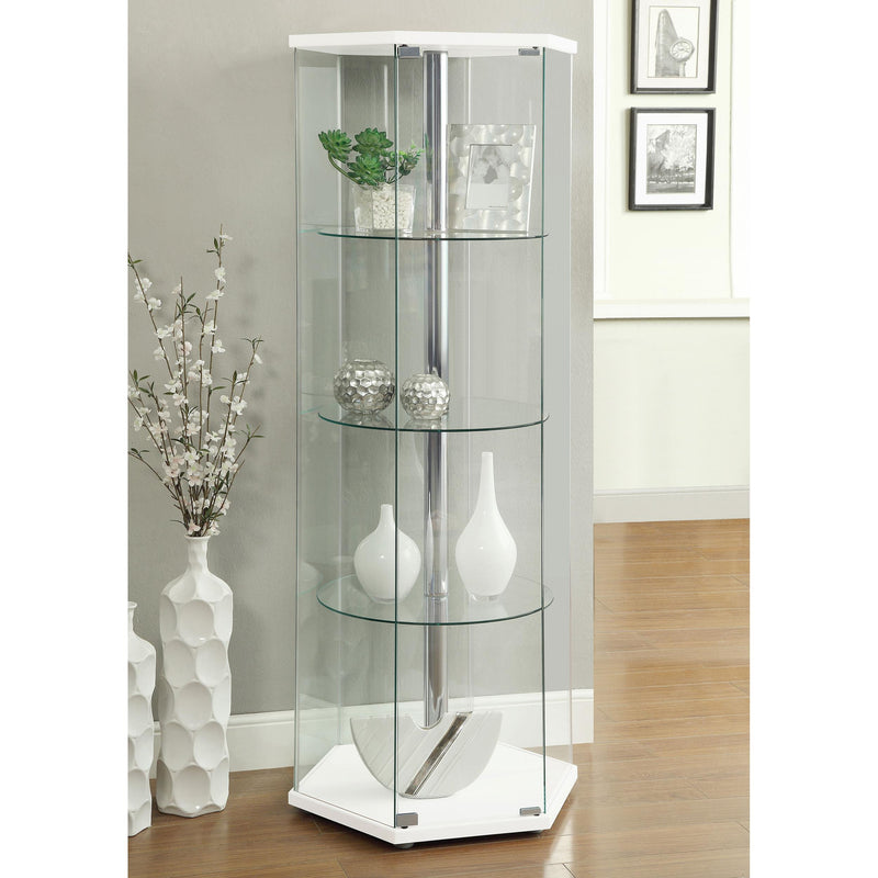 Coaster Furniture Zahavah 950001 4-shelf Hexagonal Clear Glass Curio Cabinet - White IMAGE 7