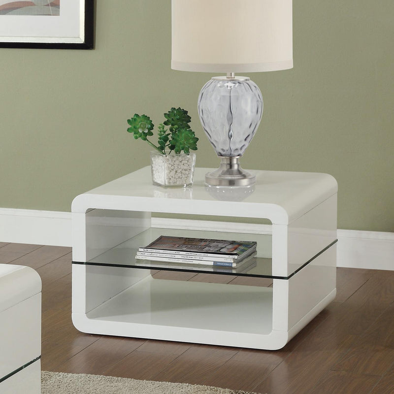 Coaster Furniture Elana 703267 1-shelf Rectangular Side End Table - White High Gloss IMAGE 2