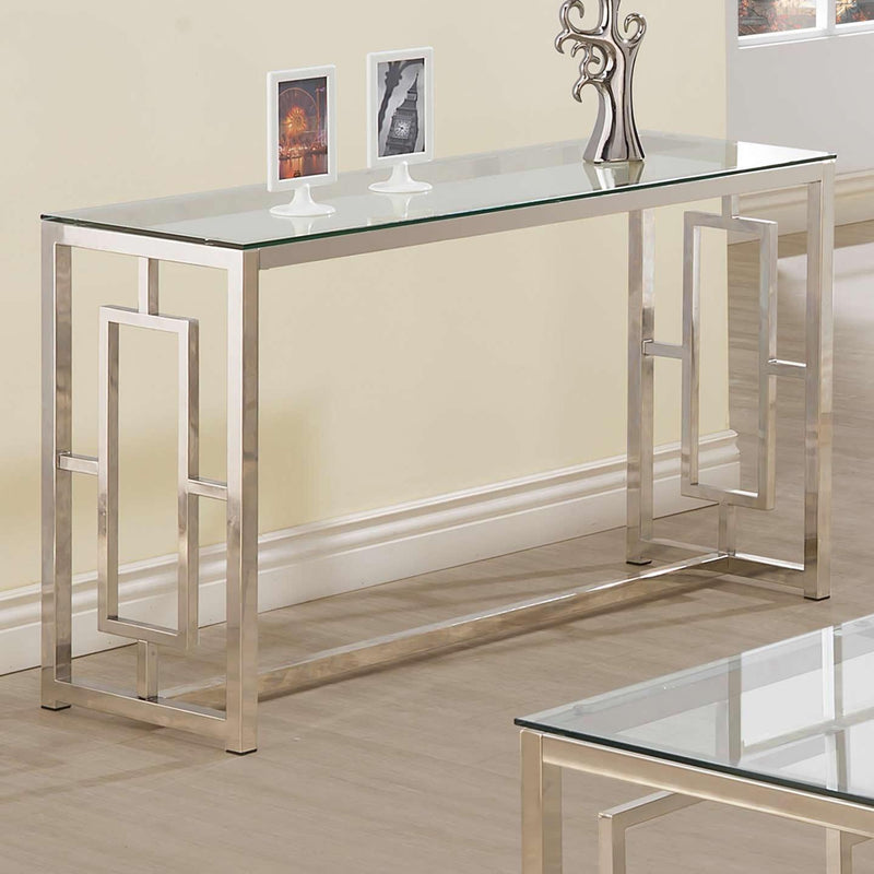 Coaster Furniture Merced 703739 Glass Top Metal Entryway Sofa Console Table - Nickel IMAGE 2