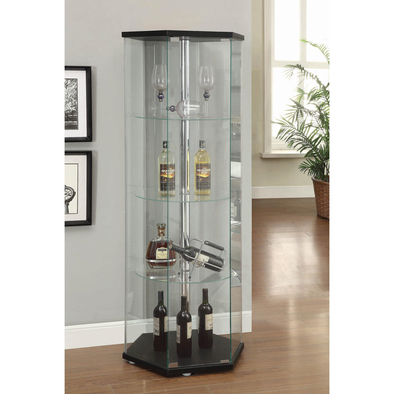 Coaster Furniture Zahavah 950276 4-shelf Hexagonal Clear Glass Curio Cabinet - Black IMAGE 2