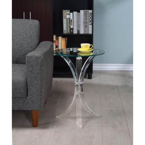 Coaster Furniture Laning 900490 Round Glass Top Acrylic Side Table - Clear IMAGE 1