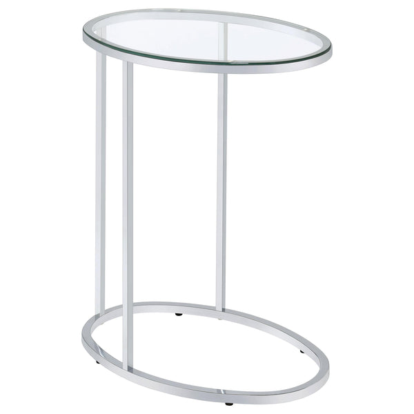 Coaster Furniture Kyle 902927 Oval Glass Top C-Shaped Sofa Side Table - Chrome IMAGE 1