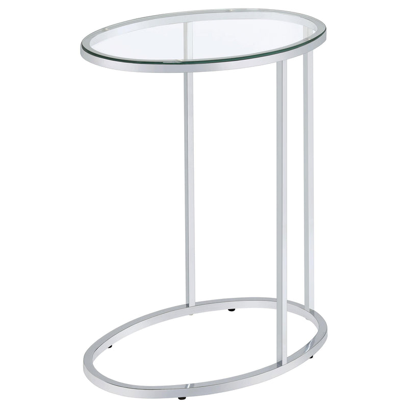 Coaster Furniture Kyle 902927 Oval Glass Top C-Shaped Sofa Side Table - Chrome IMAGE 3