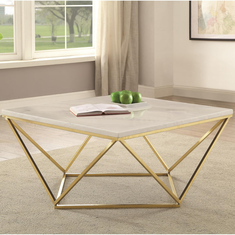 Coaster Furniture Meryl 700846 Square Faux Marble Top Coffee Table - White and Gold IMAGE 2