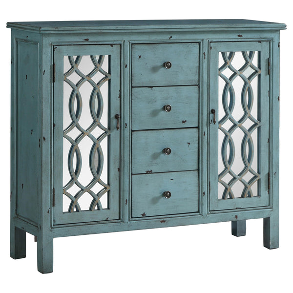 Coaster Furniture Rue 950736 4-Drawer Wood Trellis Accent Storage Cabinet - Blue IMAGE 1