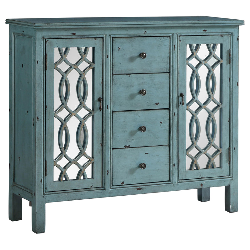 Coaster Furniture Rue 950736 4-Drawer Wood Trellis Accent Storage Cabinet - Blue IMAGE 1