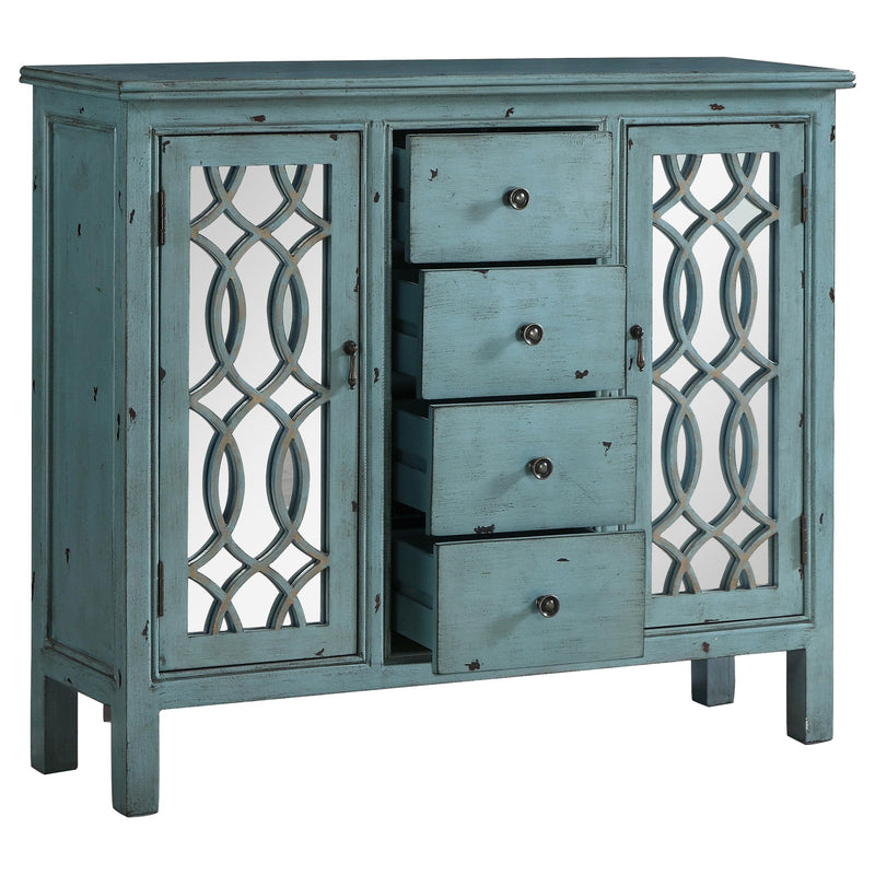Coaster Furniture Rue 950736 4-Drawer Wood Trellis Accent Storage Cabinet - Blue IMAGE 2