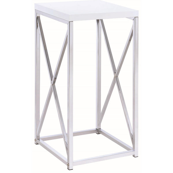 Coaster Furniture Edmund 930014 Square Accent Side Table - White High Gloss and Chrome IMAGE 1