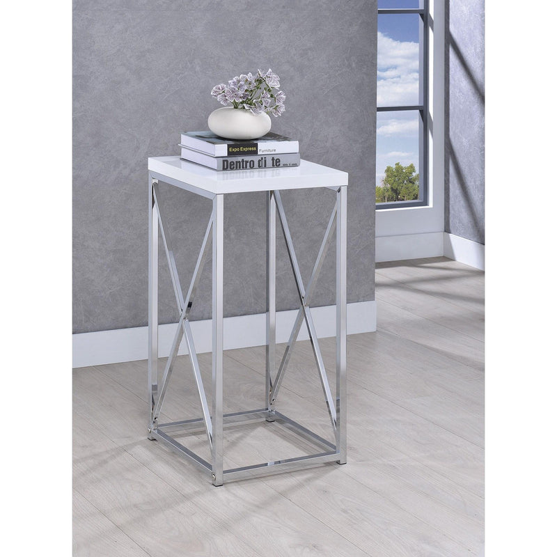 Coaster Furniture Edmund 930014 Square Accent Side Table - White High Gloss and Chrome IMAGE 4