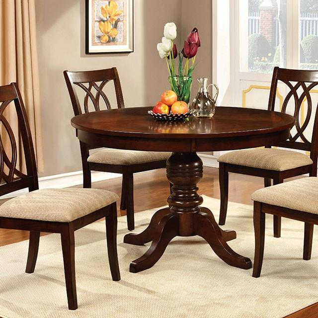Furniture of America Round Carlisle Dining Table with Pedestal Base CM3778RT-TABLE IMAGE 1
