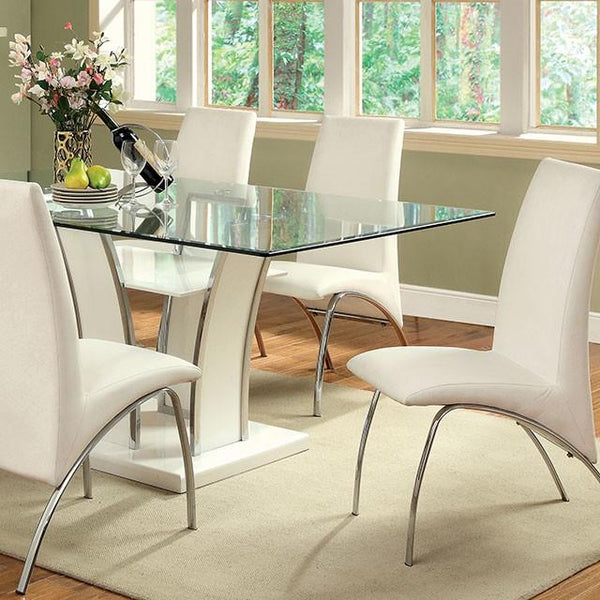 Furniture of America Glenview Dining Table with Glass Top and Pedestal Base CM8372WH-T-TABLE IMAGE 1