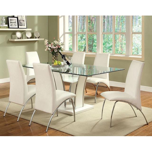 Furniture of America Glenview Dining Table with Glass Top and Pedestal Base CM8372WH-T-TABLE IMAGE 3