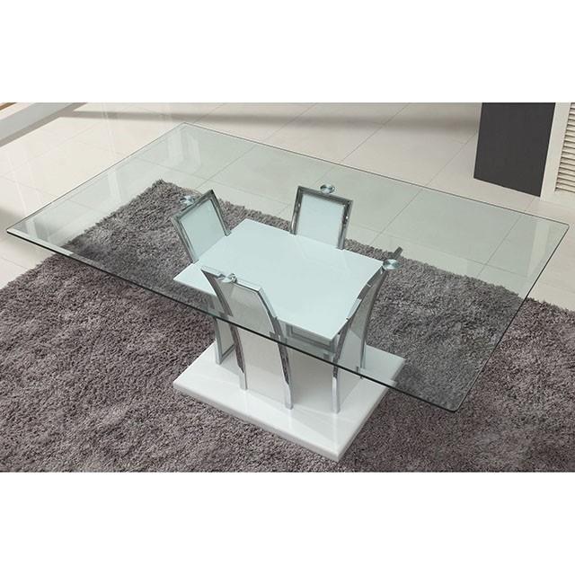 Furniture of America Glenview Dining Table with Glass Top and Pedestal Base CM8372WH-T-TABLE IMAGE 5