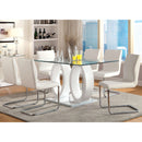 Furniture of America Square Lodia Dining Table with Glass Top and Pedestal Base CM3825WH-T-TABLE IMAGE 3