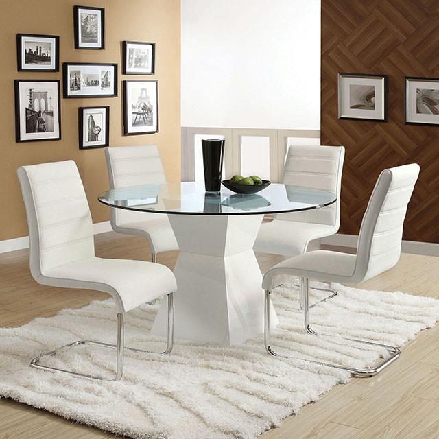 Furniture of America Round Mauna Dining Table with Glass Top and Pedestal Base CM8371WH-T-TABLE IMAGE 2