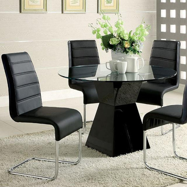 Furniture of America Round Mauna Dining Table with Glass Top and Pedestal Base CM8371BK-T-TABLE IMAGE 1