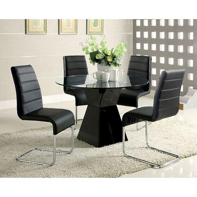 Furniture of America Round Mauna Dining Table with Glass Top and Pedestal Base CM8371BK-T-TABLE IMAGE 2
