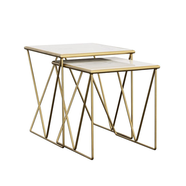 Coaster Furniture Bette 930075 2-piece Marble Top Nesting Table Set - White and Gold IMAGE 1