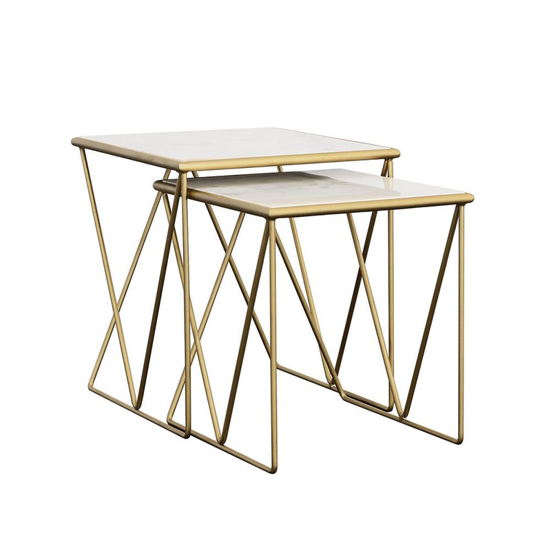 Coaster Furniture Bette 930075 2-piece Marble Top Nesting Table Set - White and Gold IMAGE 1