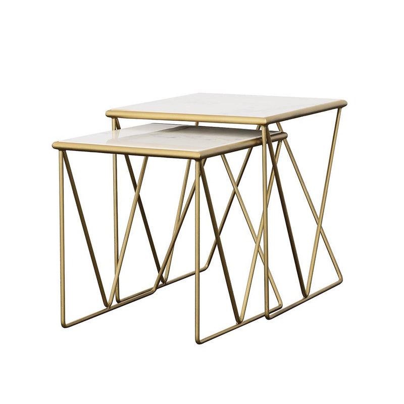Coaster Furniture Bette 930075 2-piece Marble Top Nesting Table Set - White and Gold IMAGE 3