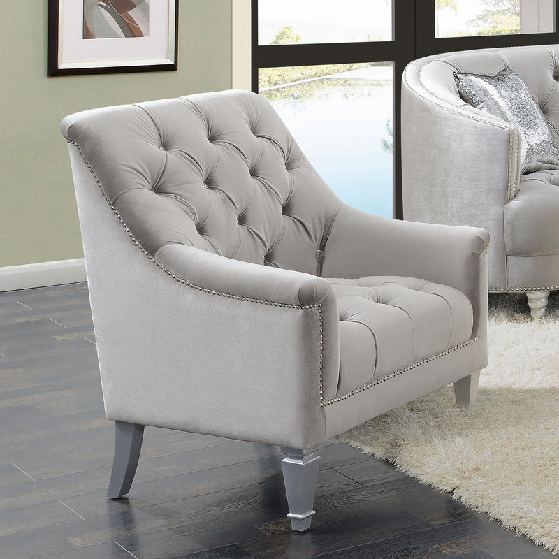 Coaster Furniture Avonlea 508463 Velvet Upholstered Sloped Arm Chair - Grey Velvet IMAGE 9