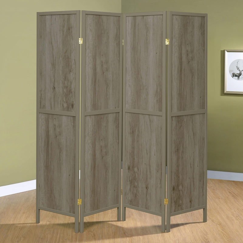 Coaster Furniture Deepika 961415 4-Panel Room Divider Folding Screen - Grey Driftwood IMAGE 4