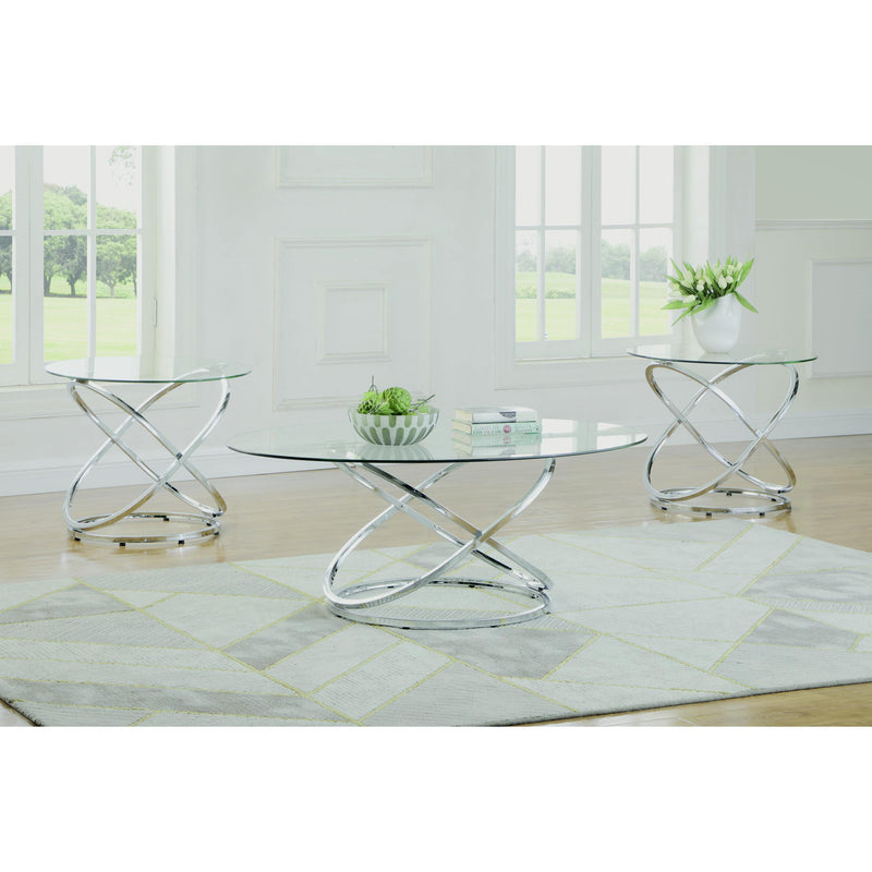 Coaster Furniture Warren 722373 3-piece Oval Glass Top Coffee Table Set - Chrome IMAGE 1