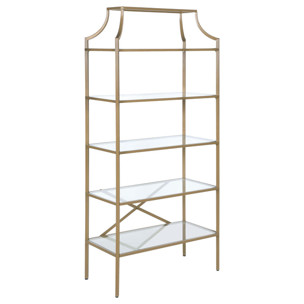 Coaster Furniture Serena 804393 70-inch 5-shelf Glass Bookshelf - Gold IMAGE 1