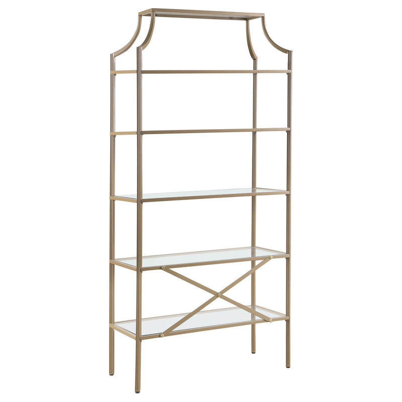 Coaster Furniture Serena 804393 70-inch 5-shelf Glass Bookshelf - Gold IMAGE 4