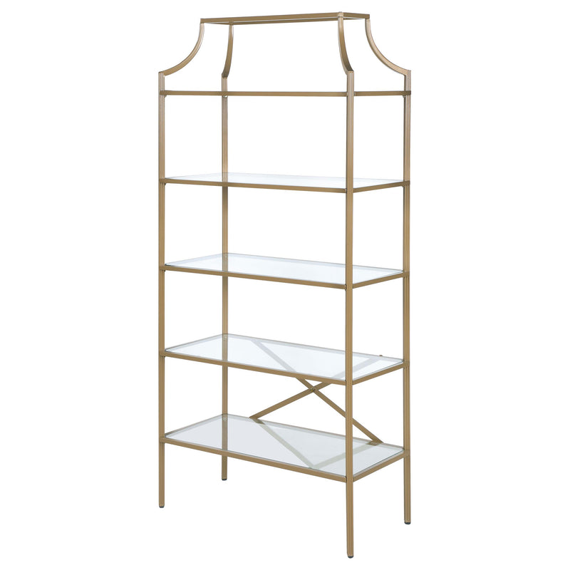 Coaster Furniture Serena 804393 70-inch 5-shelf Glass Bookshelf - Gold IMAGE 7