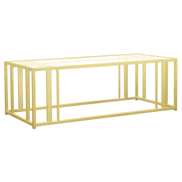 Coaster Furniture Adri 723608 Rectangular Glass Top Coffee Table - Matte Brass IMAGE 1