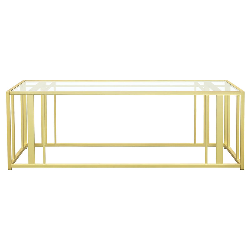 Coaster Furniture Adri 723608 Rectangular Glass Top Coffee Table - Matte Brass IMAGE 2