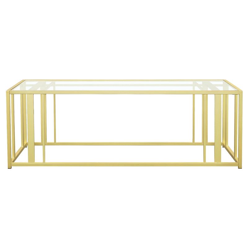 Coaster Furniture Adri 723608 Rectangular Glass Top Coffee Table - Matte Brass IMAGE 5