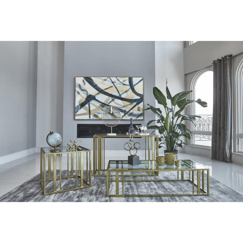 Coaster Furniture Adri 723609 Glass Top Entryway Sofa Console Table - Matte Brass IMAGE 5