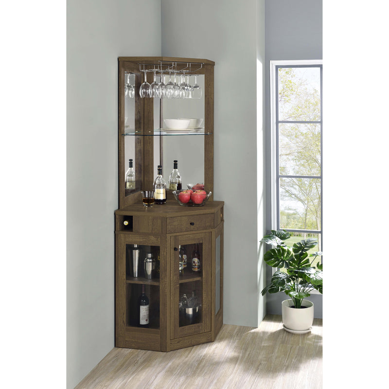 Coaster Furniture Alviso 182303 1-Drawer Corner Home Bar Wine Cabinet - Rustic Oak IMAGE 9