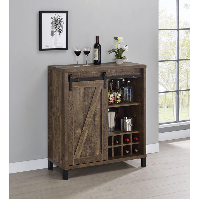 Coaster Furniture Arlington 182852 Sliding Door Home Bar Wine Cabinet - Rustic Oak IMAGE 8