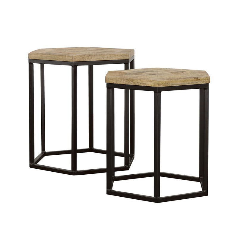 Coaster Furniture Adger 935844 2-piece Hexagonal Nesting Tables - Natural and Black IMAGE 2