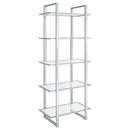 Coaster Furniture Hartford 805538 79-inch 5-shelf Glass Bookshelf - Chrome IMAGE 1