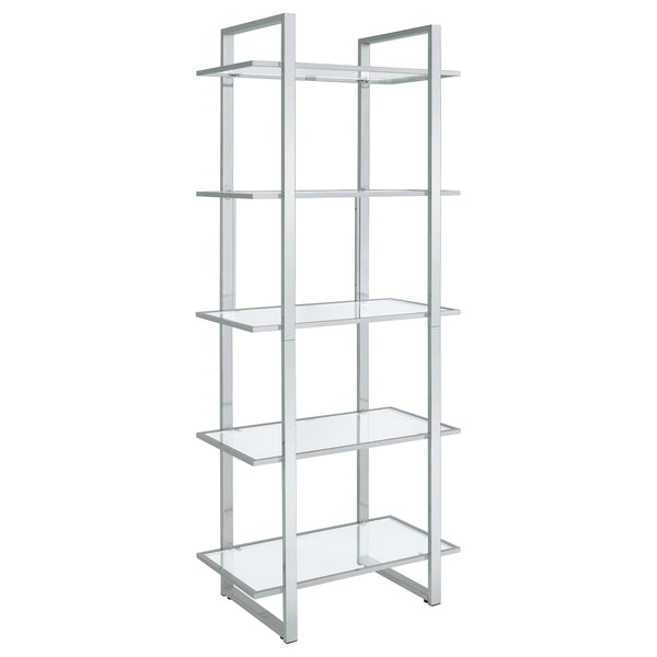 Coaster Furniture Hartford 805538 79-inch 5-shelf Glass Bookshelf - Chrome IMAGE 1