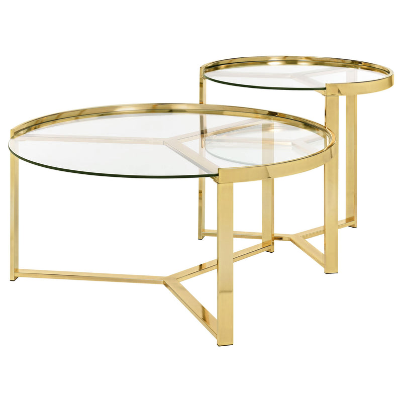 Coaster Furniture Delia 930251 2-Piece Round Glass Top Nesting Coffee Table - Gold IMAGE 3