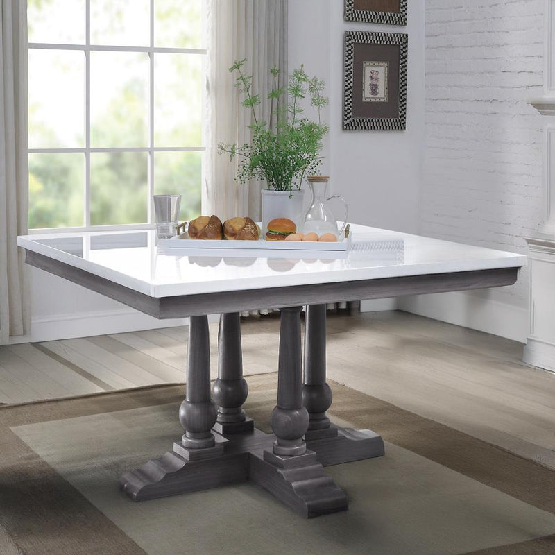 Calgary Furniture Emporium Square Yabeina Dining Table with Faux Marble Top and Trestle Base 73270 IMAGE 1