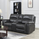 Calgary Furniture Emporium Lousiana Power Reclining Leather Air Loveseat with Console 8299 L GR IMAGE 1